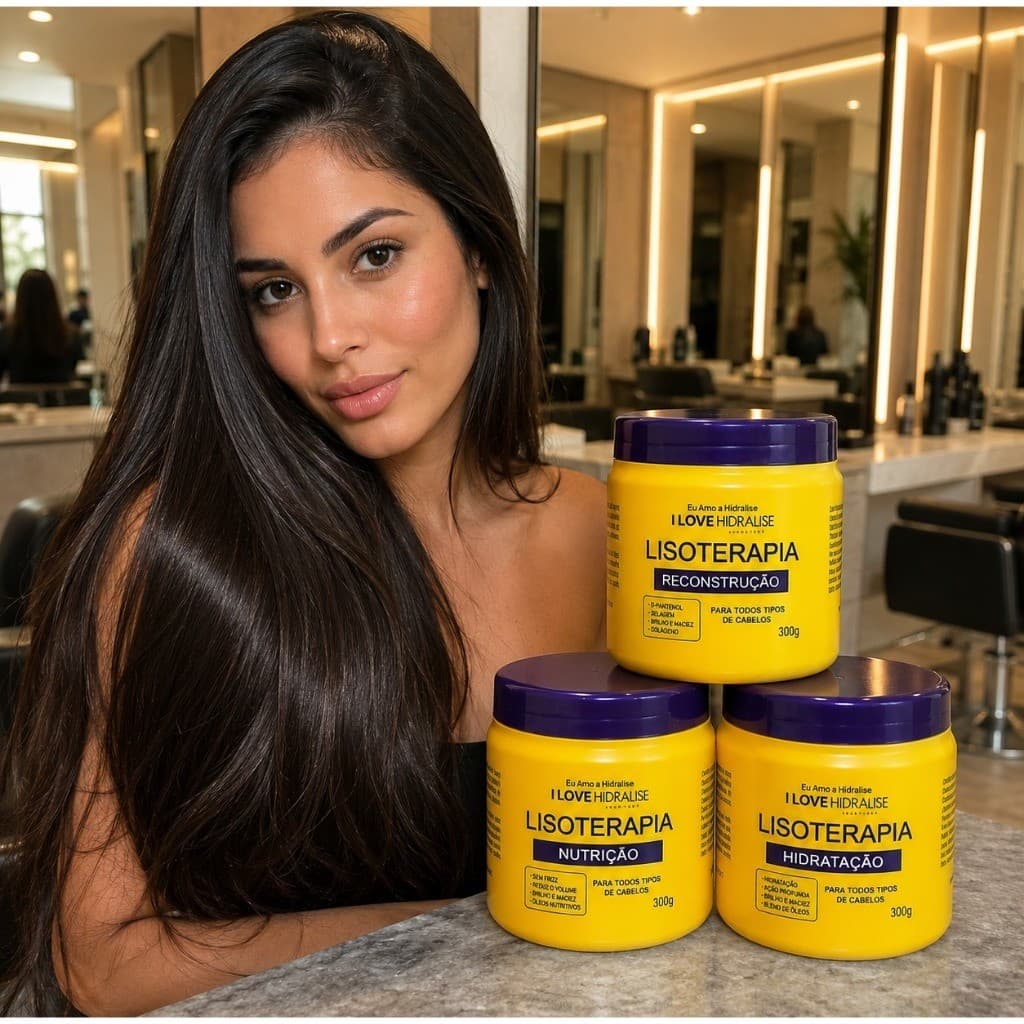 Kit Cronograma Capilar Lisoterapia Tratamento 300g 3 Mascaras Hidratacao, Nutricao e Reconstrucao