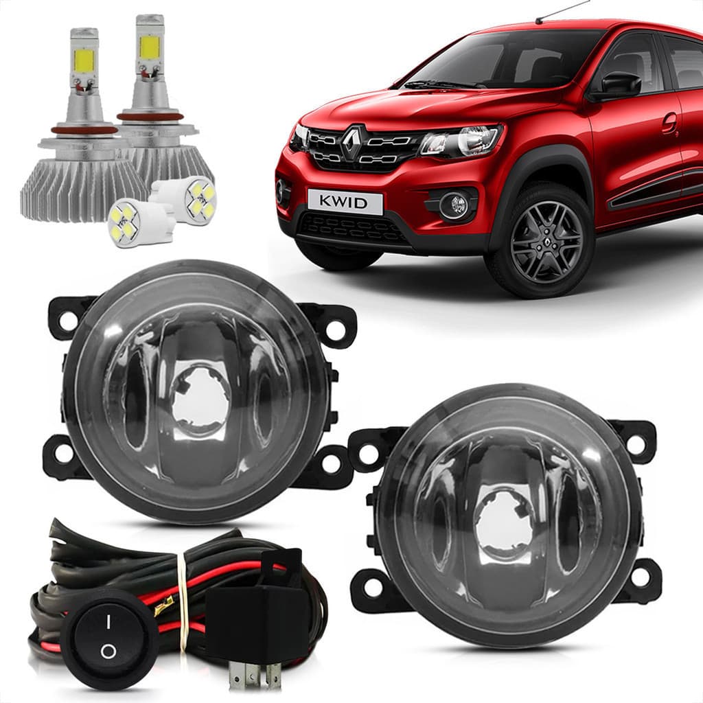 Kit Farol De Milha Neblina Auxiliar Kwid 2017 2018 19 20 21 22 + Led