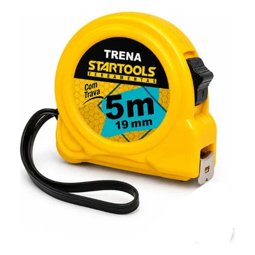 Trena 5 Metros com Trava Startools 19mm Fita de Aço Amarela Medição Profissional com Clipe e Alça