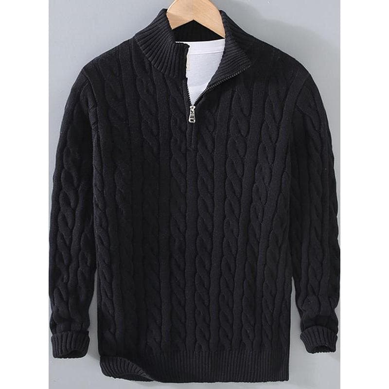 Primavera outono meia gola alta zíper puro algodão camisola masculina fio grosso torção fio de algodão malhas primavera