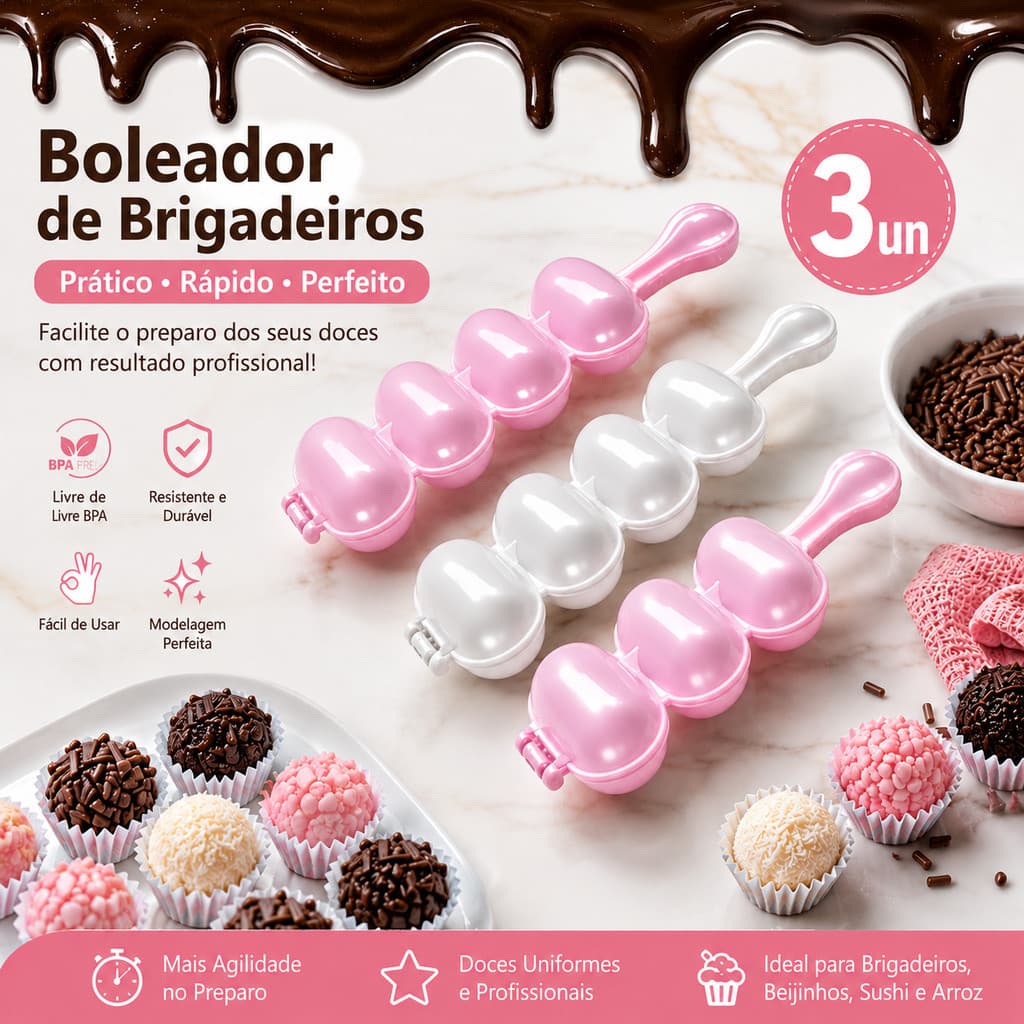 Boleadores de Brigadeiros 1, 2 ou 3 unidades, Enrolador Modelador Beijinho Doce Arroz