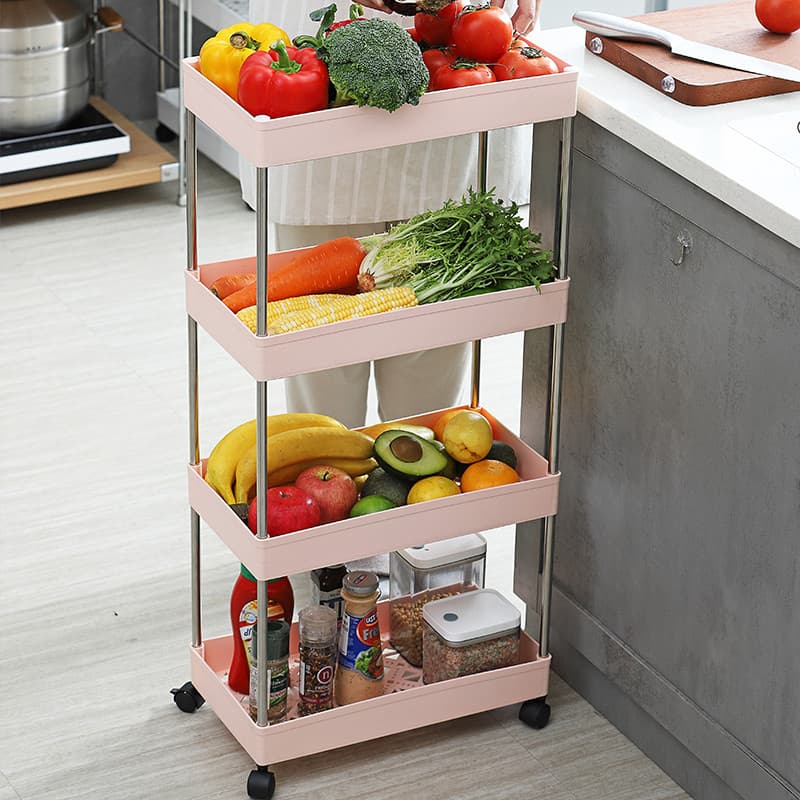 Jiadongli Rack de chão de cozinha com rodas de plástico para armazenamento de lanches de vegetais Rack de armazenamento