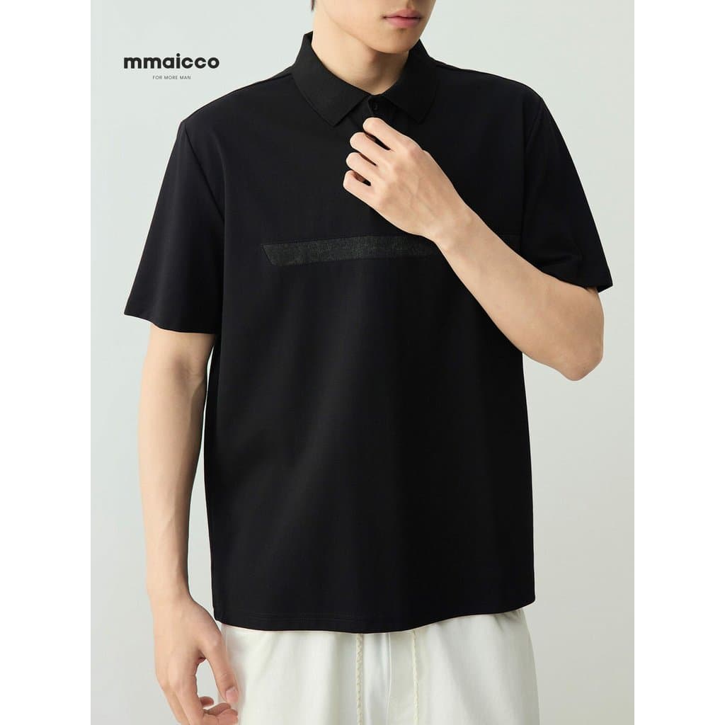 Momaike roupas masculinas Gaozhi Commuter contraste cor costura camisa polo de manga curta masculina 2026 verão novo est