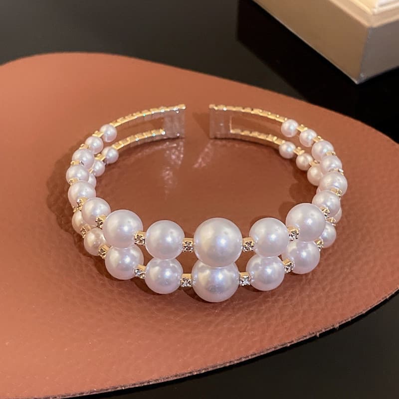 Punho De Pérola Simulado De Dupla Camada Pulseira Para Mulheres Delicadas Joias De Festa L7LM
