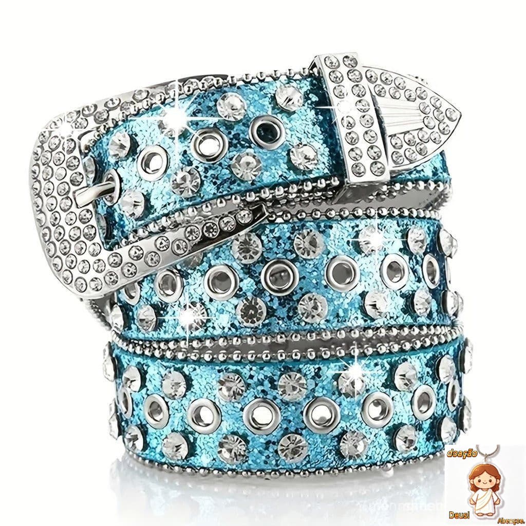 Cinto de Strass Estilo Hip-Hop Y2K, Jeans de Couro PU Brilhante e Profundo, Adequado para Meninas PS0X