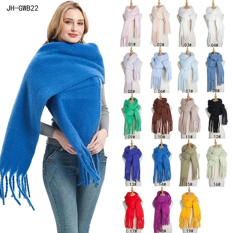 Outono E Inverno Novo Xale Feminino Longo Borla Barba Grossa Grama Verde Grosso Lenço De Cor Sólida