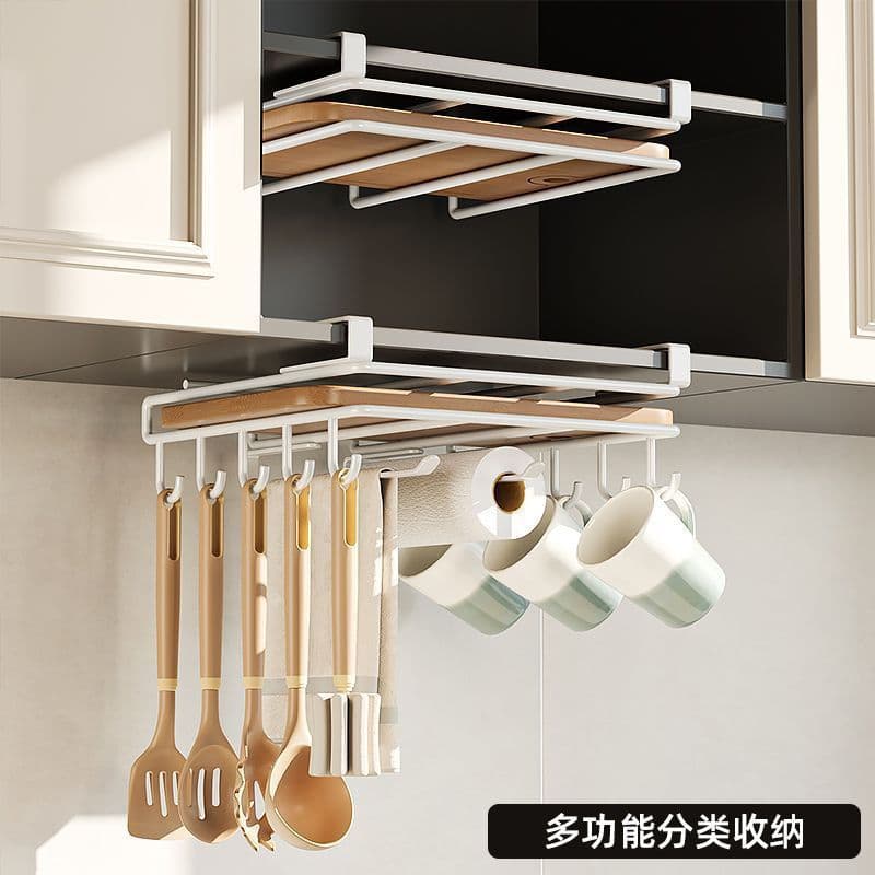 [Estoque pronto] Gancho sem perfuração para cozinha, colher suspensa, pá, rack de pano sob o armário, placa de corte sus