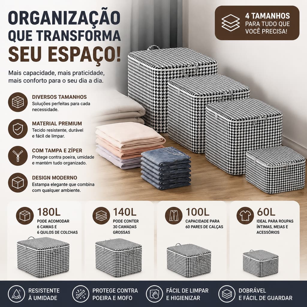 Kit 3 Caixas 180L Saco Organizador Grande Capacidade Para Mudanças Residenciais Transporte de Cobertores e Roupas