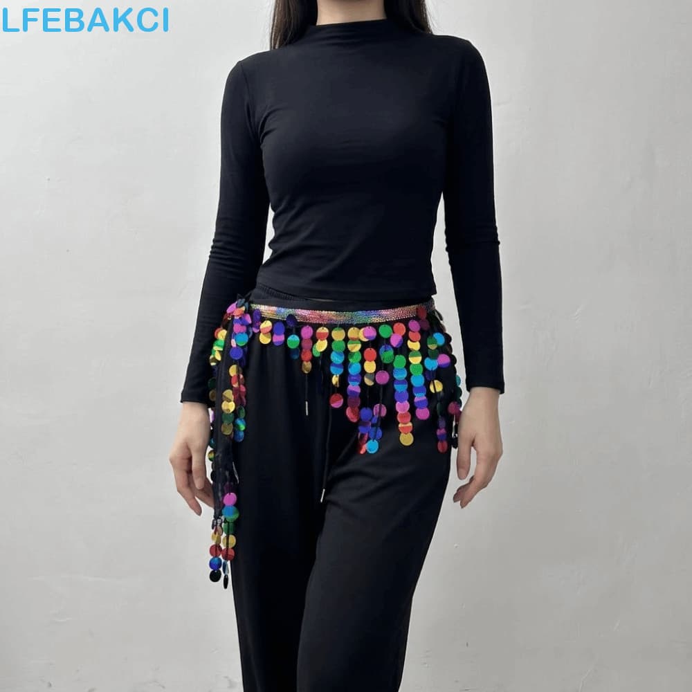 Lenço De Quadril Para Dança Do Ventre , Cinto De Com Lantejoulas E Borla Longa , Corrente De Cintura Boho