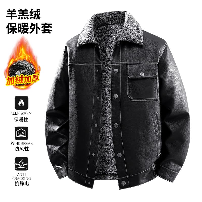 Novo produto Jaqueta de couro masculina tamanho grande M-8XL de lã quente à prova de vento à prova d'água tamanho grande