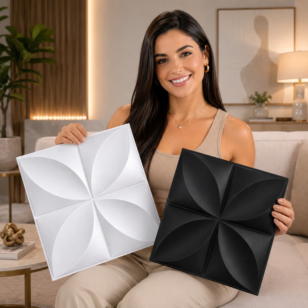 Kit 100 Placas 3D em PVC 25x25 cm para Revestimento Decorativo de Parede Adesivado