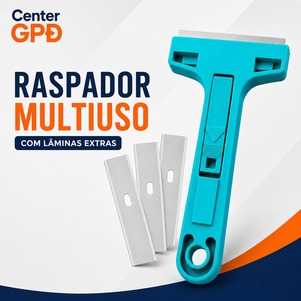 Raspador Multiuso Profissional com 3 Lâminas Extras para Box, Vidro, Piso, Cerâmica e Azulejo