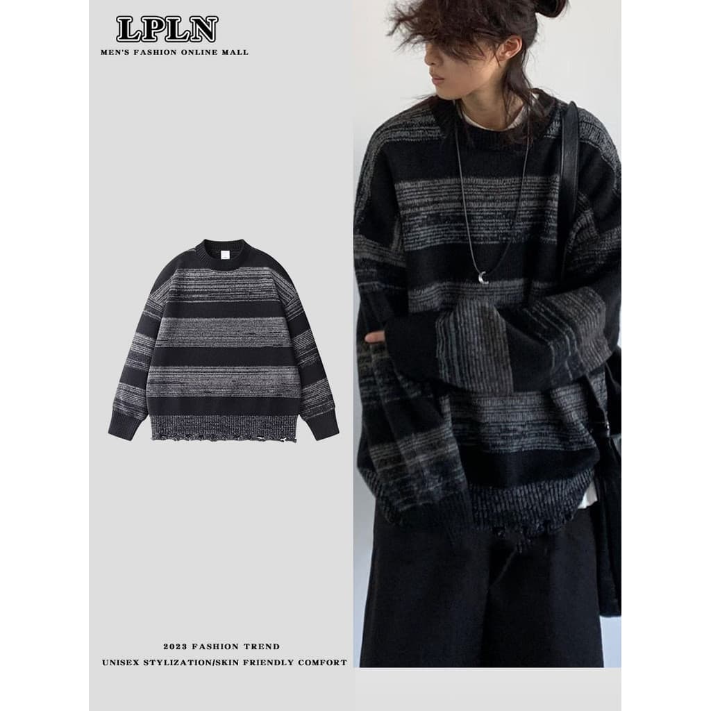 LPLN outono inverno japonês Retro contraste cor listrado camisola meninos meninas estilo preguiçoso malhas solto pulôver