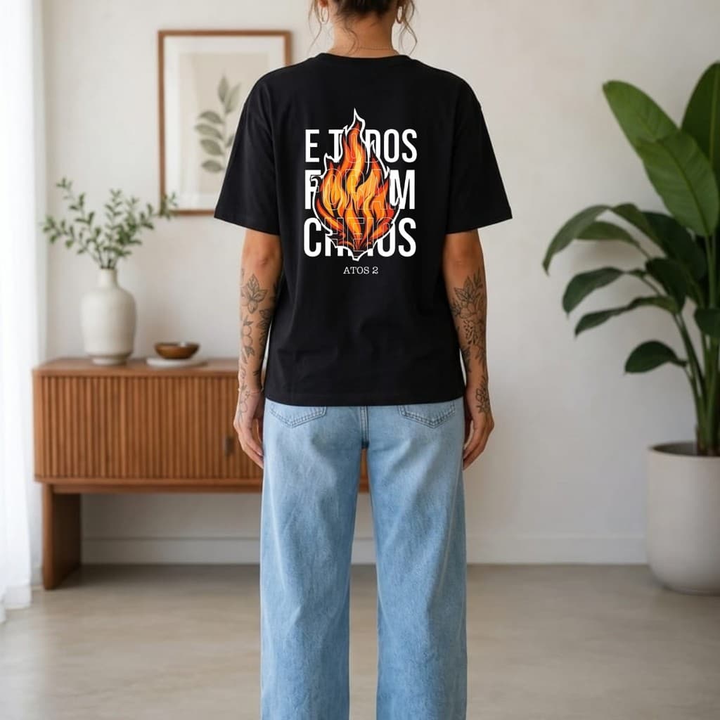 Camiseta Camisa Blusa Unissex Oversized Cristã e Todos Foram Cheios Atos 2 100%Algodão Moda Cristã Estilo e Conforto