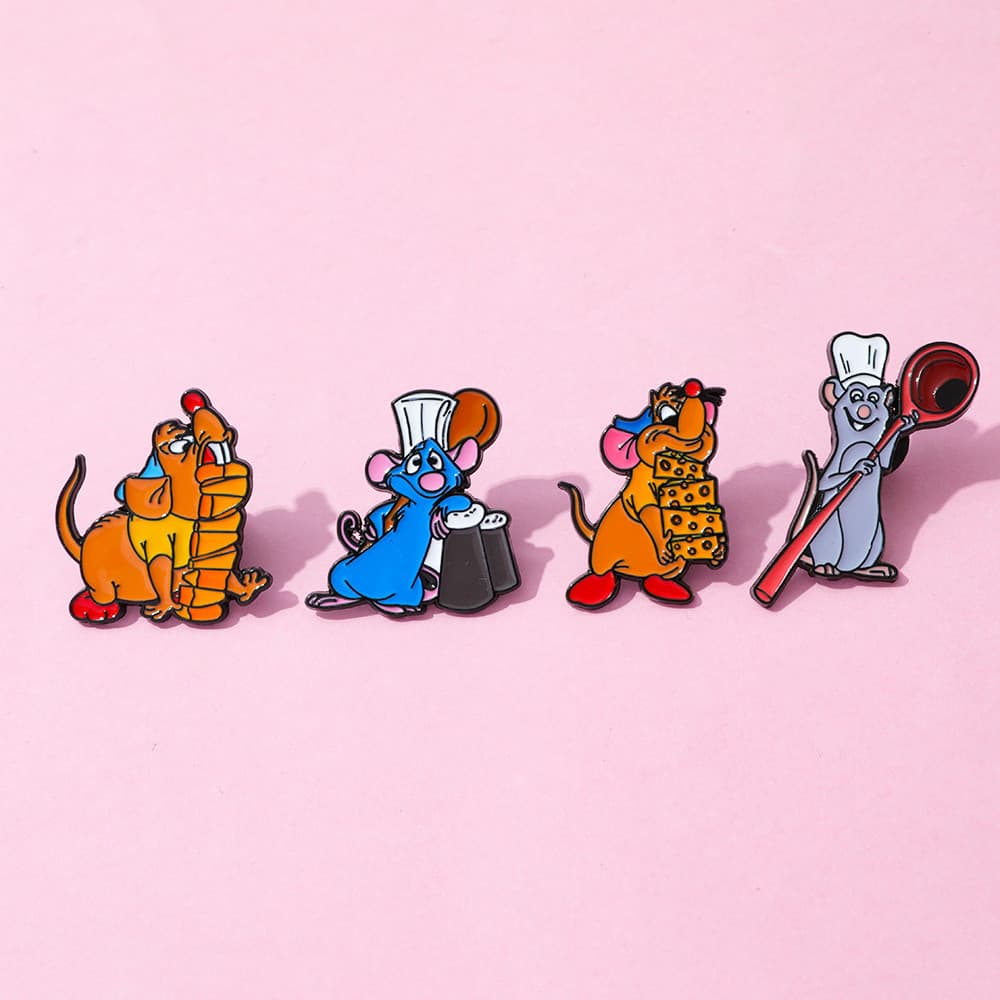 [4pçs] Broches de Liga Ratatouille - Decora Roupas e Mochilas