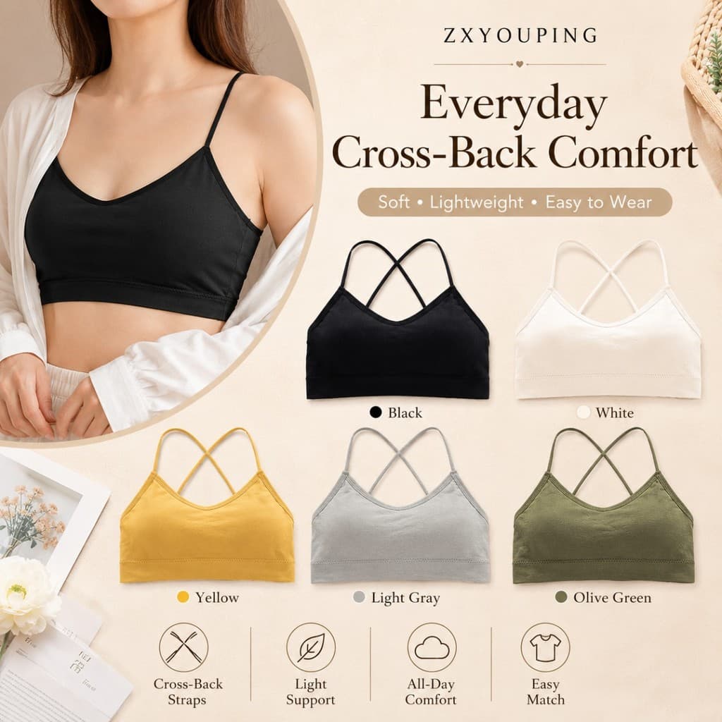 ZXYOUPING 1/4 Pcs Mulheres Sutiã Cami De Seda Gelo Sem Costura Cross Back Bralette Macio Fio Crop Top