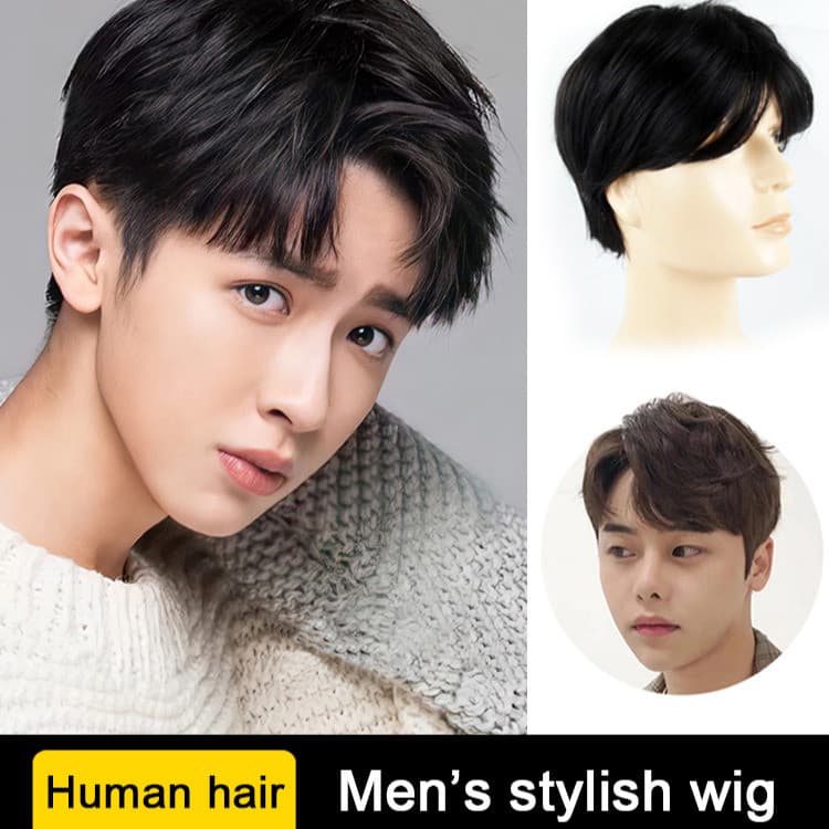 【Pronto Para Usar】Cabeleira Completa Cabeleira Preta Cabeleira Curta Peruca Curta/Estilo Masculino/Cabelo Artificial