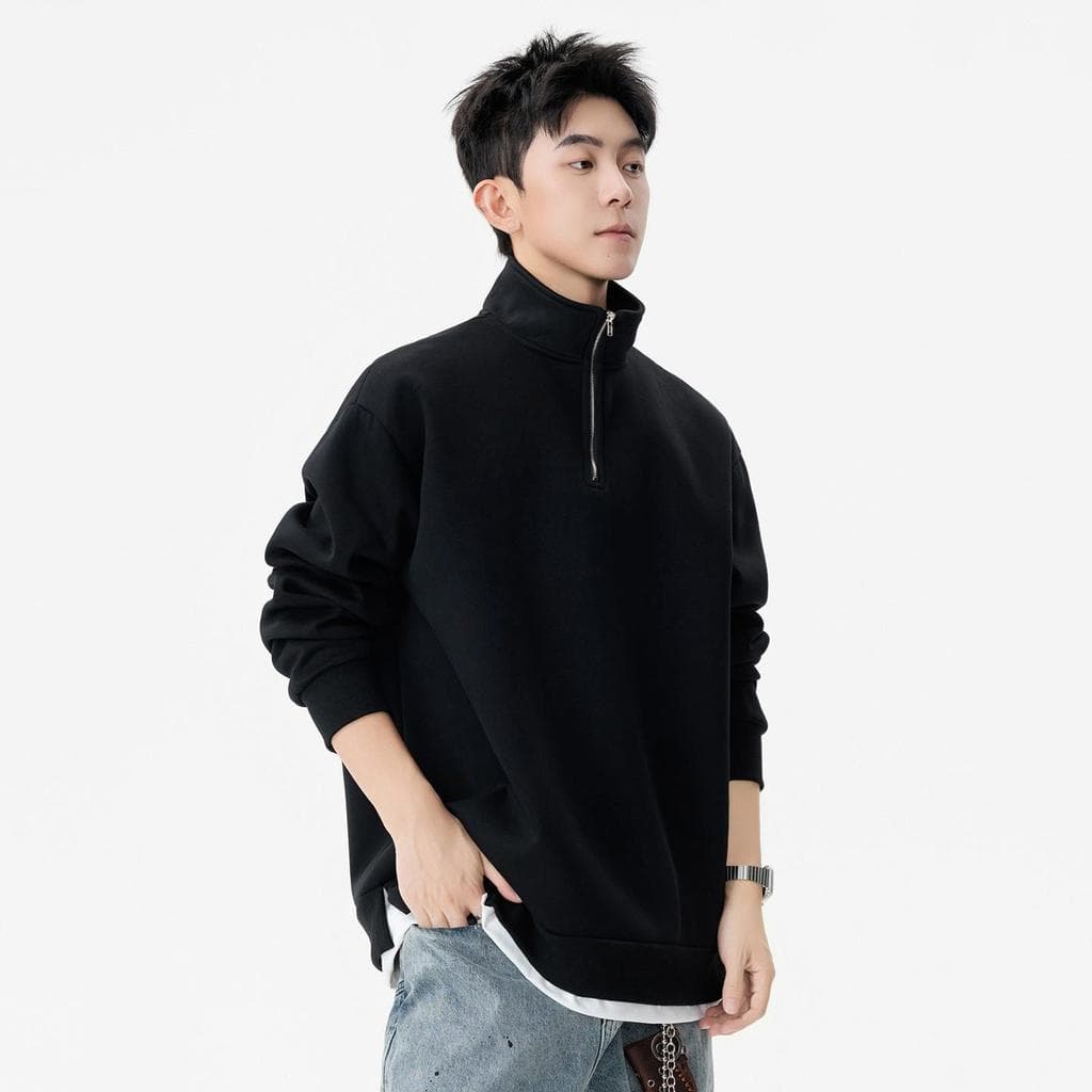 Cor sólida meio zíper moletom masculino 2026 primavera outono novo estilo juventude pesado Casual americano jaqueta supe