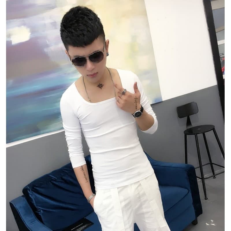 Design nicho moda camiseta magro-ajuste All-match estilo meninos grande em torno do pescoço camisa de fundo na moda magr