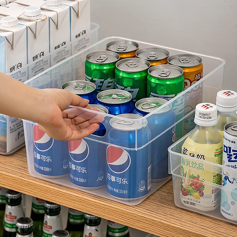Cesta de armazenamento de vidro transparente acrílico geladeira armário de cozinha gaveta bebidas frutas organizador cai
