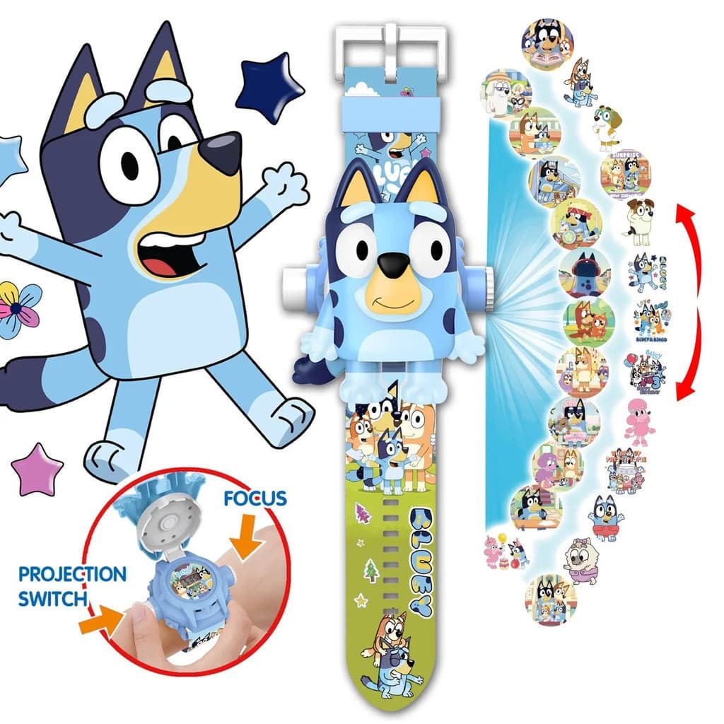 Bluey Bingo Família Criança Dos Desenhos Animados Relógio Eletrônico Figuras De Ação Projeção De Pulso Ponto Minnie Prin