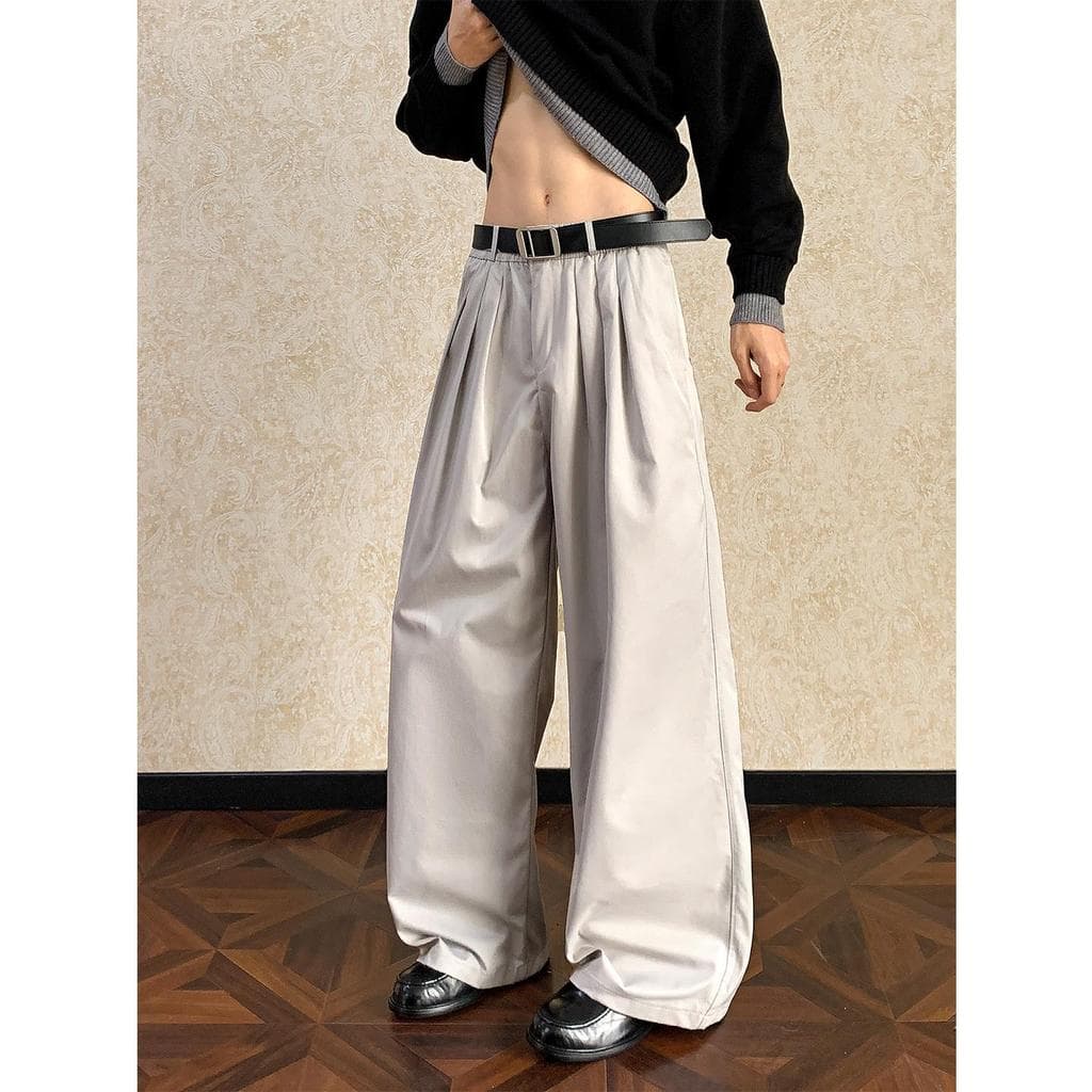 All-Match seis plissado tridimensional A linha calças masculinas verão cleanfit americano Retro Drape largo @-