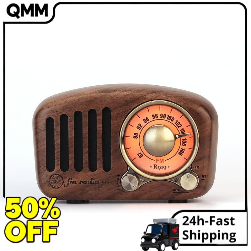 Retro Nogueira De Madeira Mini Rádio Bluetooth Portátil FM Alto-Falante AUX SD MP3 Reprodutor Multifuncional