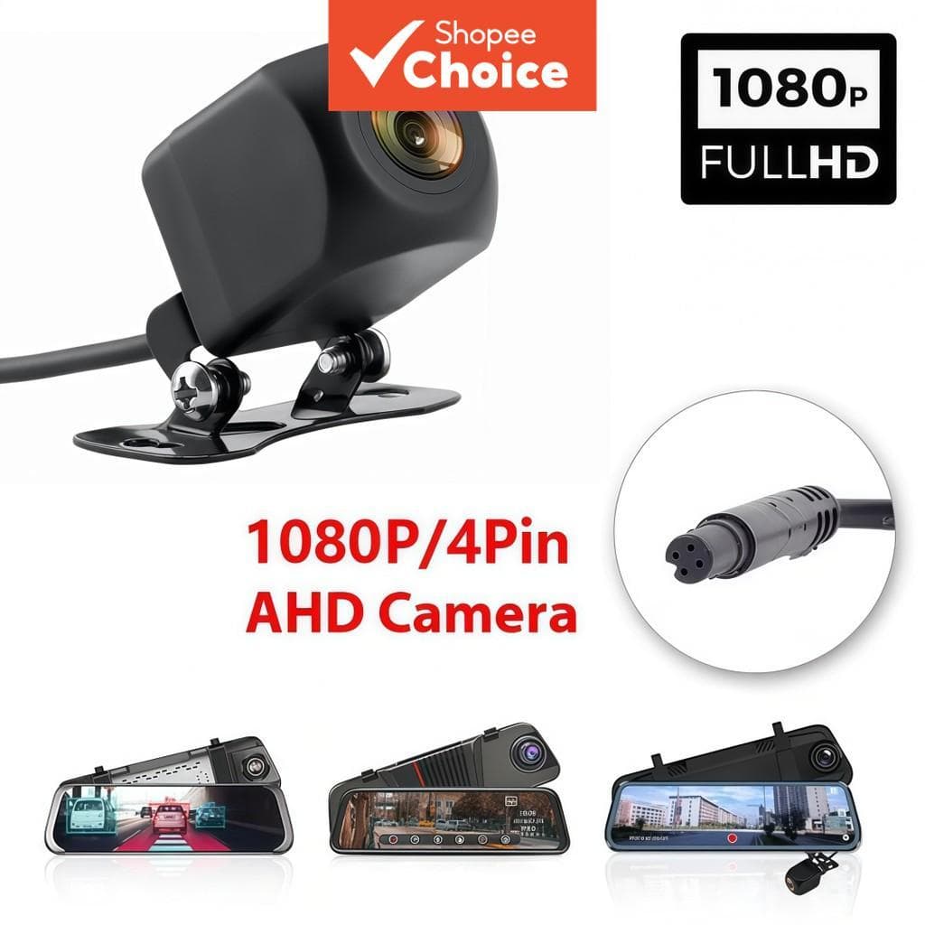 Câmera de ré à prova d'água 1080p AHD, conector 4 pinos para carro