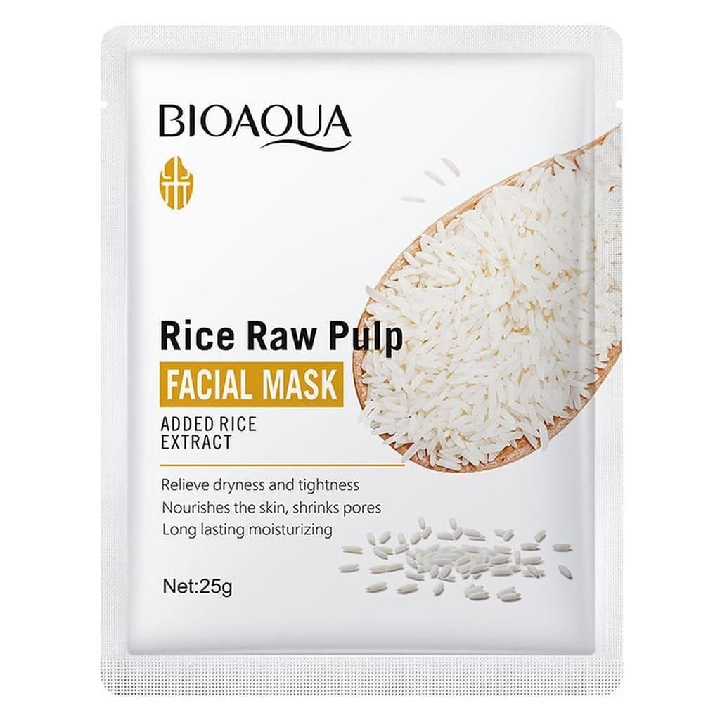 Máscara Facial de Polpa de Arroz BIOAQUA, Alivia a Secura, Reduz Poros, Hidratante, 4 unidades x 25g