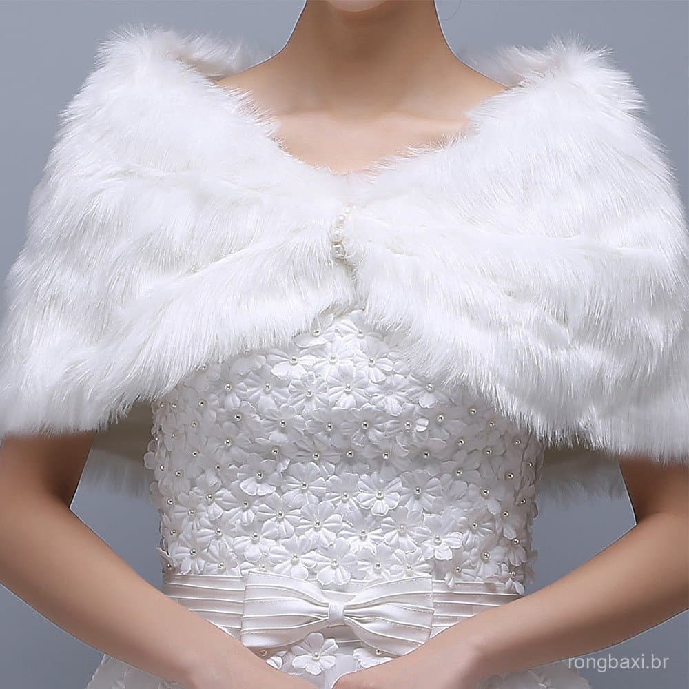 Fabricante de cabelo liso transfronteiriço europeu americano xale de noiva plissado pérola branco capa de pelúcia acessó