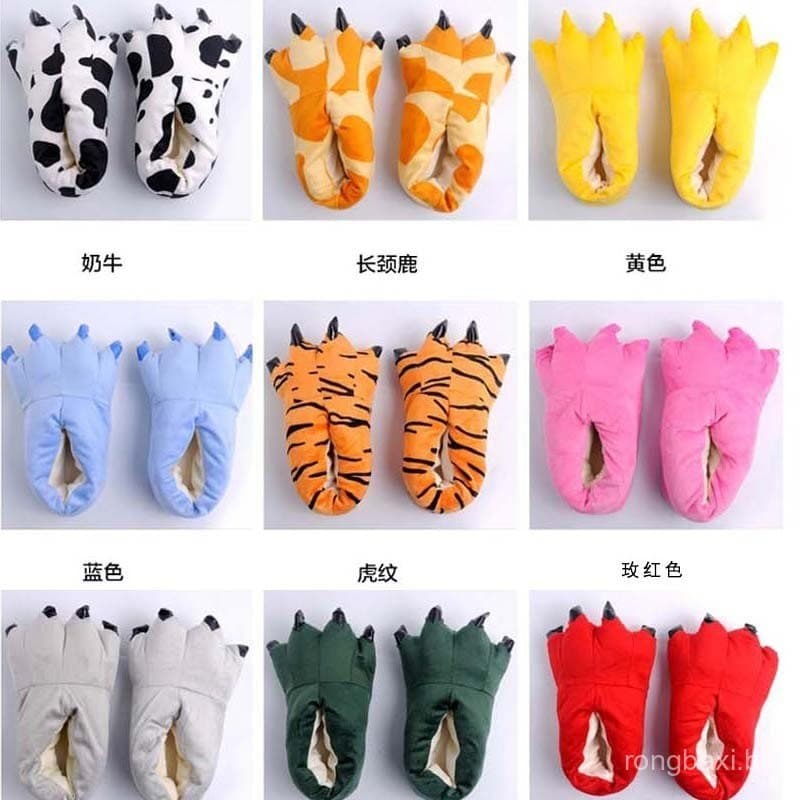 Pata chinelos de algodão sapatos de pele dinossauro verde Pikachu vaca tigre pata sapatos dos desenhos animados All-Incl