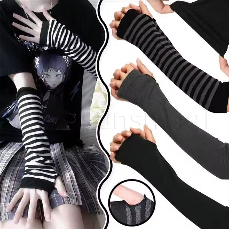 Mulheres Homens Gótico Hip-hop Oversleeve-Preto Punk Longo Luvas Sem Dedos-Cosplay Darkly Ninja Mittens-Y2K Unissex Maci
