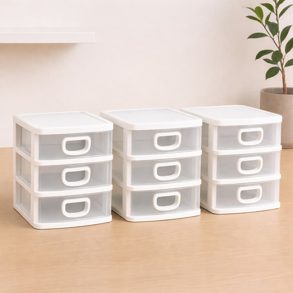 Kit 3 Organizador De Mesa Gaveteiro Mini Porta Tudo 3 Gavetas Cor Branco
