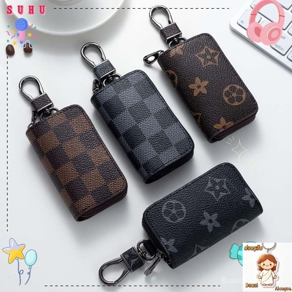 Capa Para Chave De Carro Porta-Chaves Multifuncional Em Couro PU Com Chaveiro Zíper