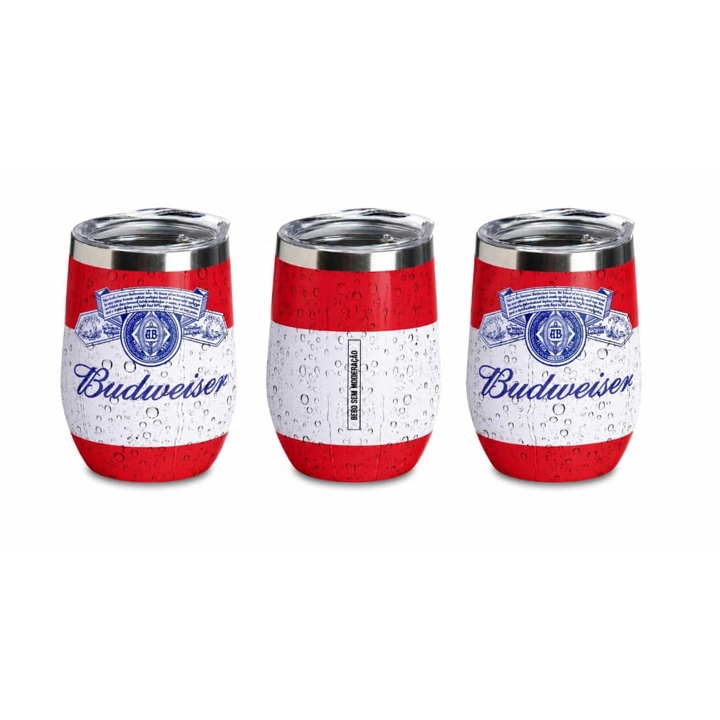 Copo Cuia Termico Inox Tampa Acrílica 350ml Estampa Cervejas - Budweiser