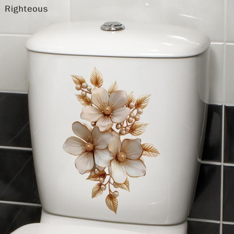 Rightrous Luz Luxo Ouro Prateado Flor Stiers À Prova Dwaterproof Água PVC Toalete Capa Decalque Banheiro Parede Baground