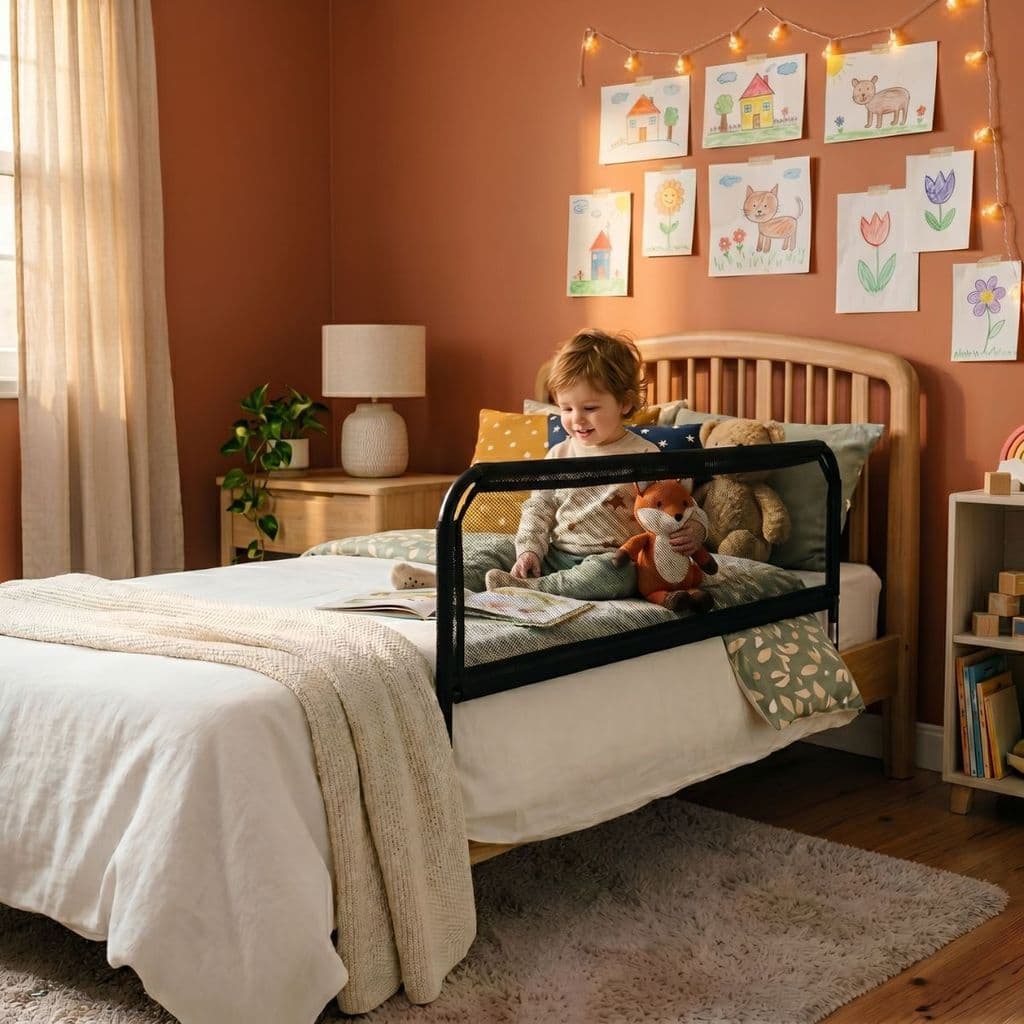 Grade Cama Bebê Criança Antiqueda Preta 94cm Sem Furar Proteção Lateral Cama Solteiro Infantil