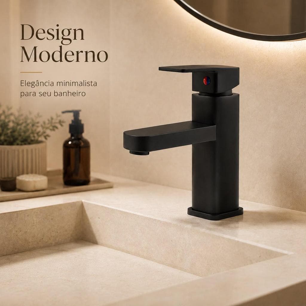 Torneira Monocomando para Banheiro Preta Fosca – Misturador de Água Quente e Fria com Design Moderno