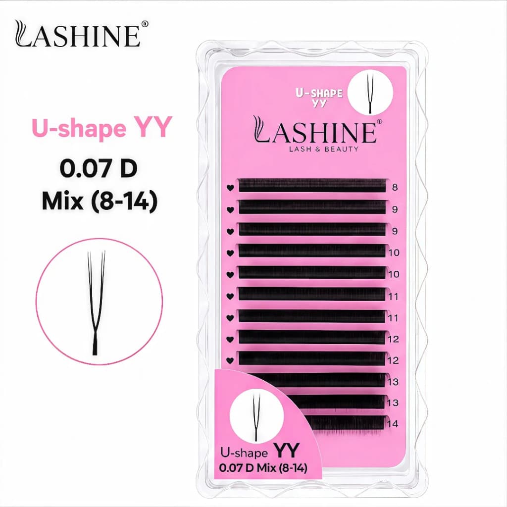 Cílios Lashine U-Shape YY/3D/4D/5D Curvatura 0.07D Mix 8-14mm para Extensão de Cílios