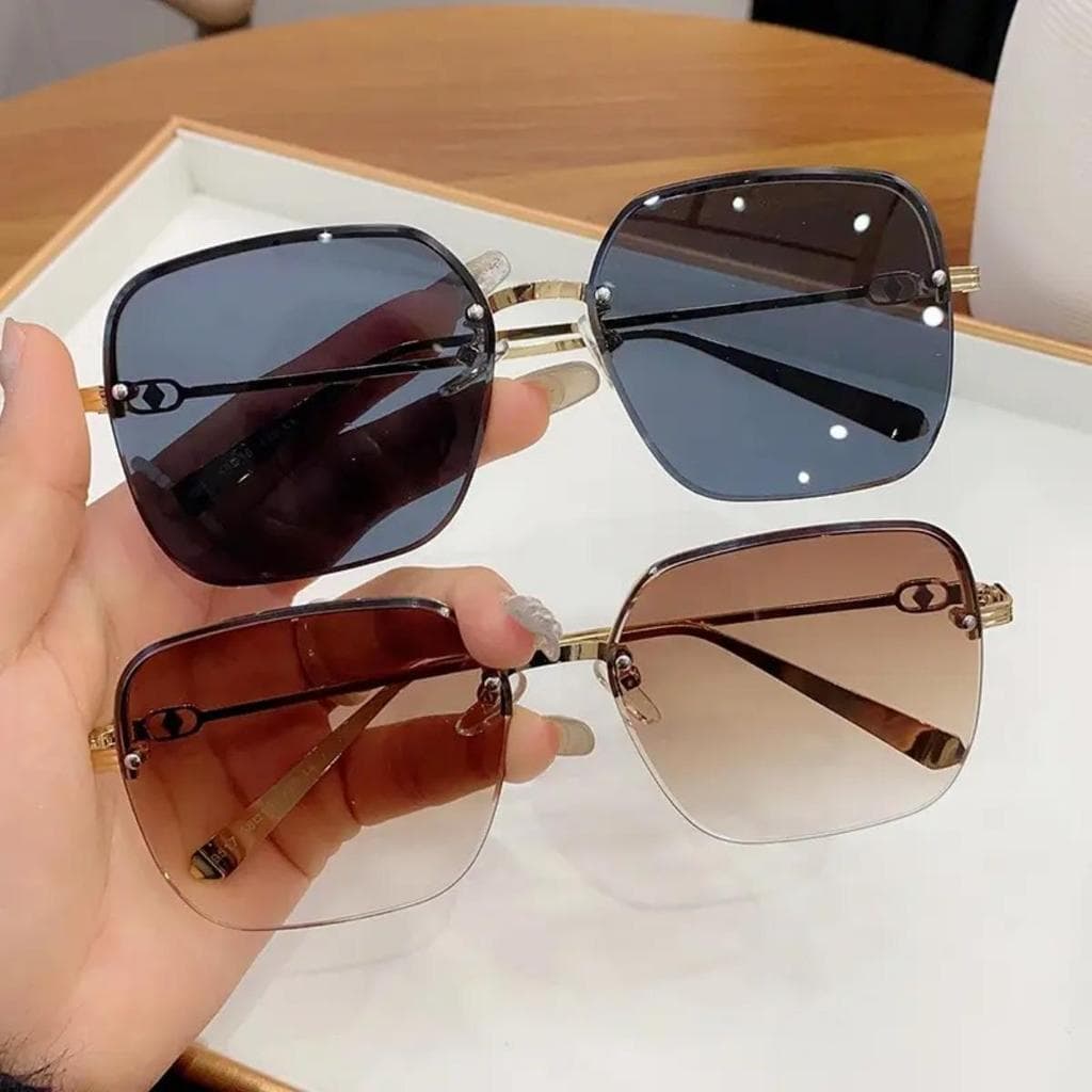 Nova Moda Sem Aro Armação De Metal Óculos De Sol Luxo Para Homens Mulheres Leve Proteção UV Na Presente