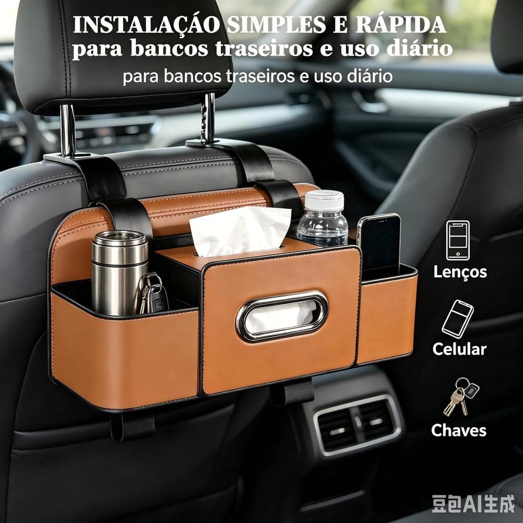 Organizador Banco Traseiro Carro Multifuncional Porta-Lenços Suporte Copos Impermeável