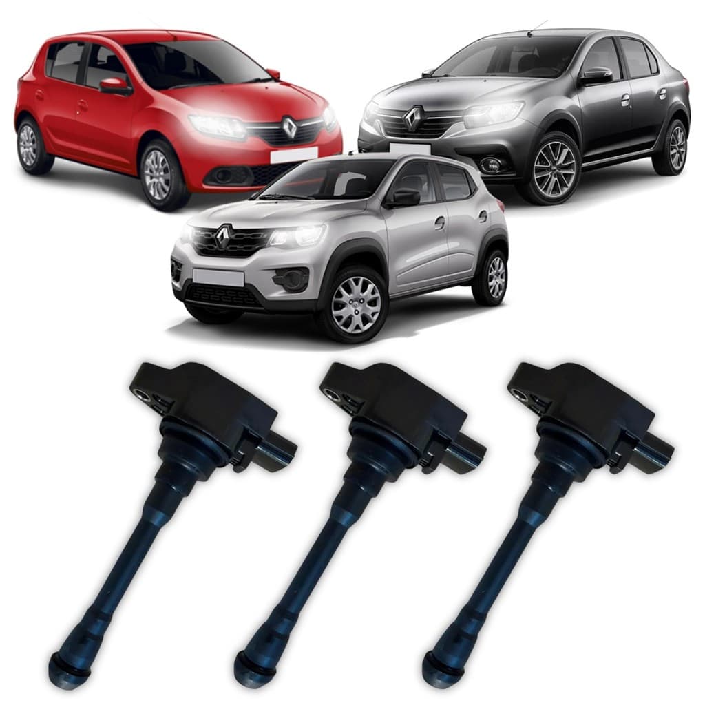 Kit 3 Bobina Ignição Sandero Logan Kwid 1.0 12V 3cc 2016/...
