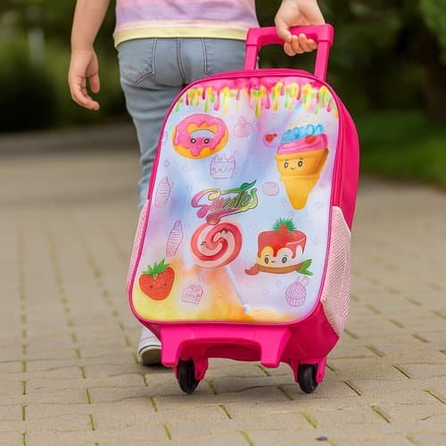 Mochila Infantil Rodinhas Rosa Escolar Criança Leve Resistente Divertida