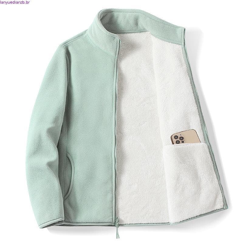 Casaco Feminino De Bolso De Lã polar De Inverno Com Forro De Pelúcia