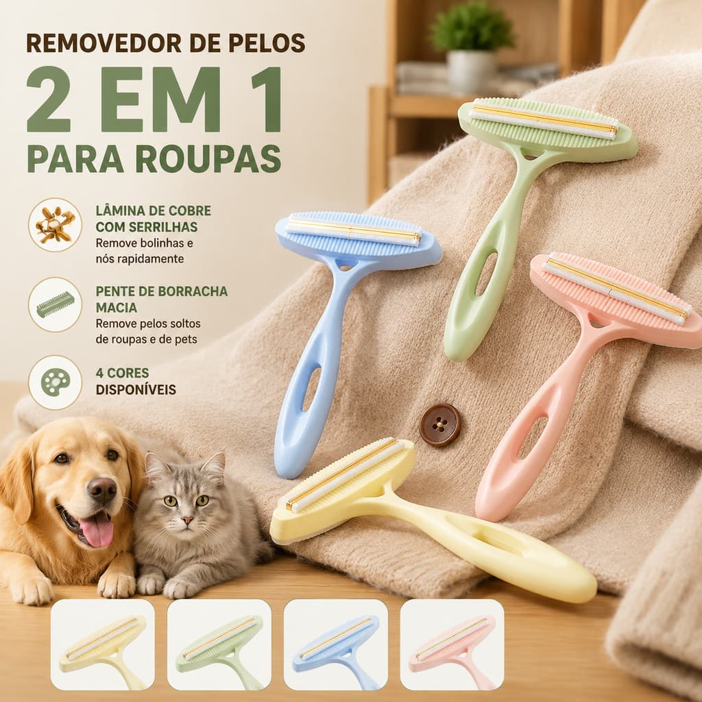 Removedor de Bolinhas Escova Manual Tira Fiapos e Pelos para Roupas Sofá Paletó Tapetes Tecidos Portátil Reutilizável