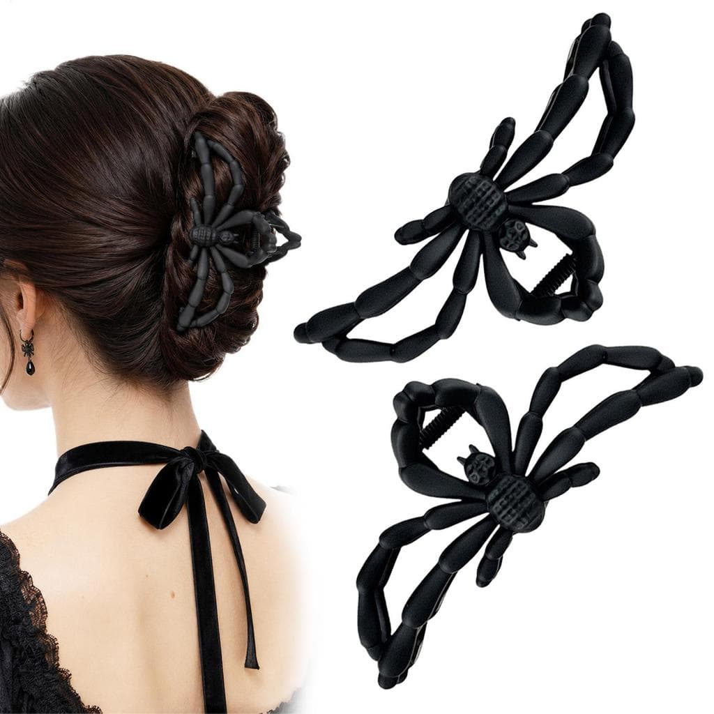 Garra De Cabelo 2 Peças Halloween Gótico Fosco Aranha Estilo Bun Suportes Grosso Grampo hontinvn