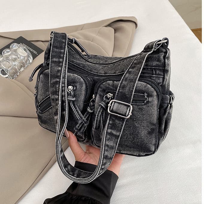 Bolsa Transversal Estilosa, Bolsa de Denim com Bolso, Bolsa de Ombro para Viagem Estilosa F7CY