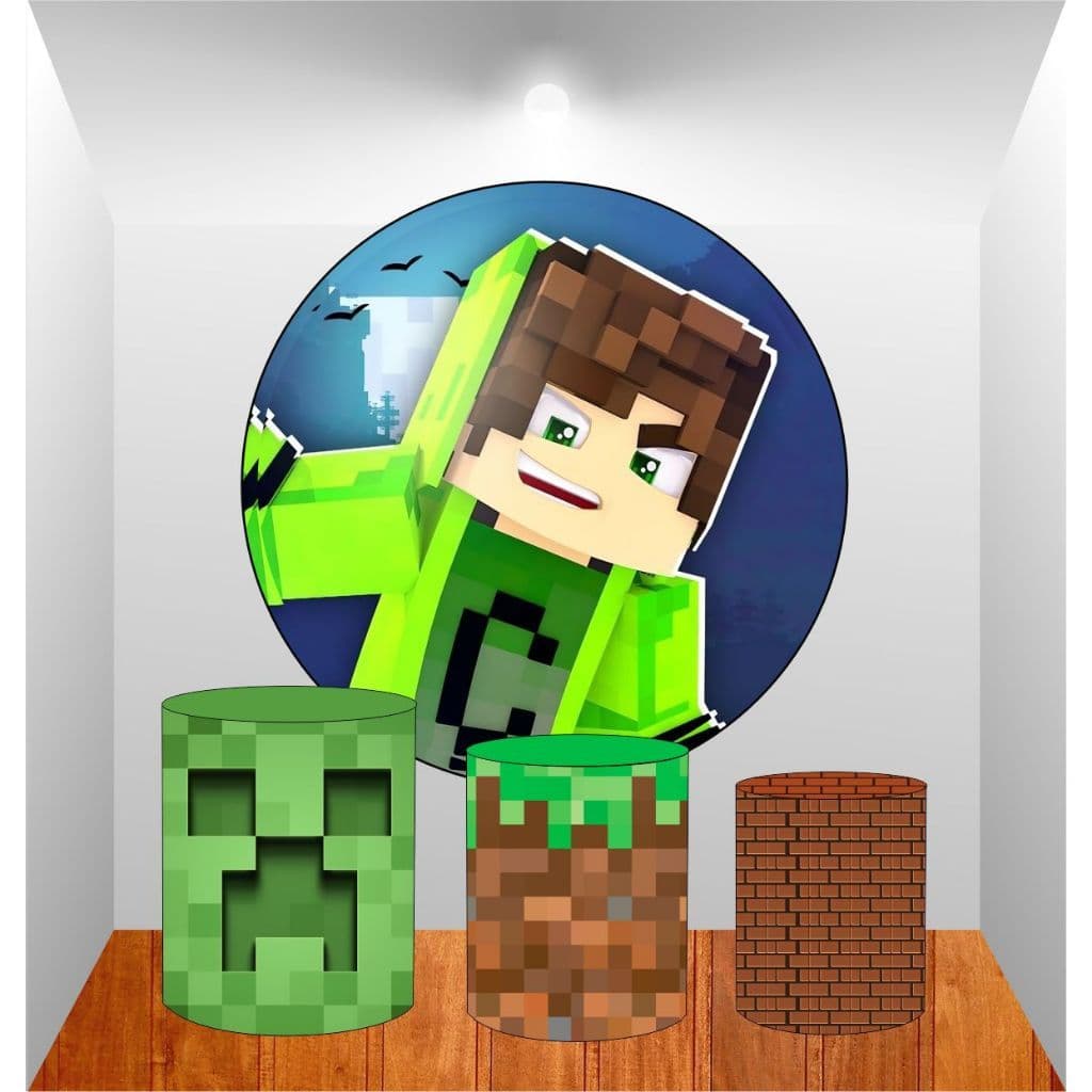 KIT PARA FESTAS, MINE CRAFT CDS, REDONDO 1,5M DE DIÂMETRO + 3 CAPAS DE CILINDROS GMP | Envio Rapido