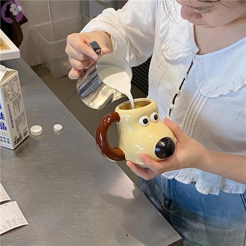 Caneca De Cerâmica Com Cabeça De Cachorro Fofa-Xícara De Café De Desenho Animado Para Suco Da Manhã E Leite