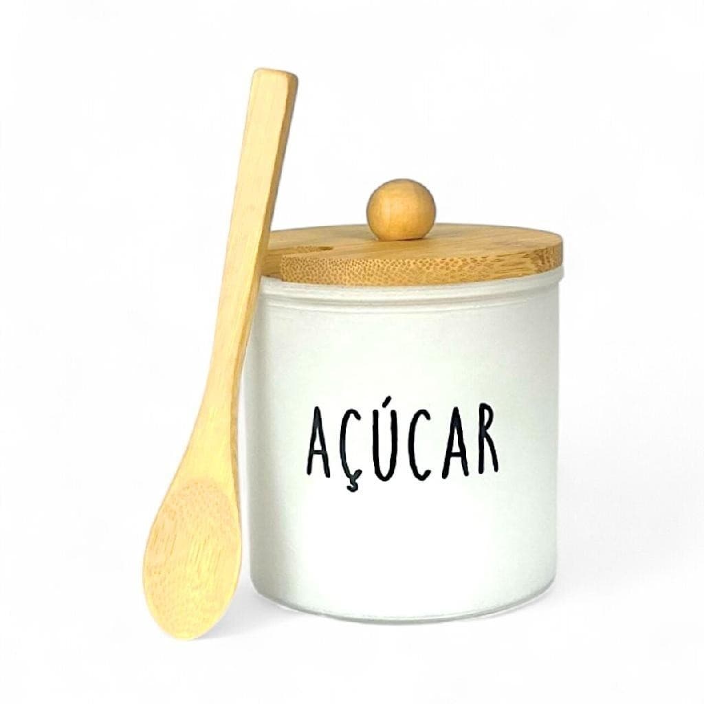 AÇUCAREIRO DE VIDRO COM TAMPA E COLHER DE BAMBU DOHA HAUSKRAFT 300ML